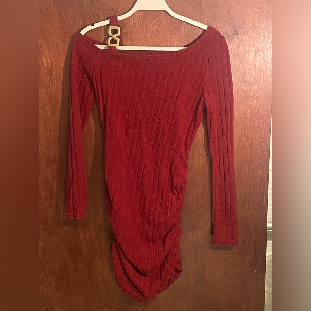 Cute Red Dress with Gold Shoulder Strap!